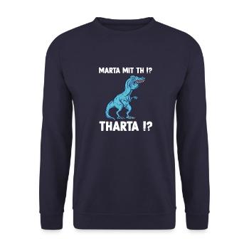 Marta oder Martha T-Rex Dinosaurier Meme - Unisex Pullover - Navy - Vorne - Alina (178cm) & Michal (187cm)
