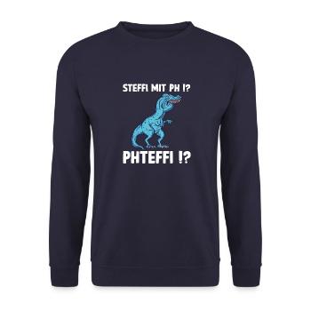 Steffi Namen Shirt lustiges Trex Meme Überbiss - Unisex Pullover - Navy - Vorne - Alina (178cm) & Michal (187cm)