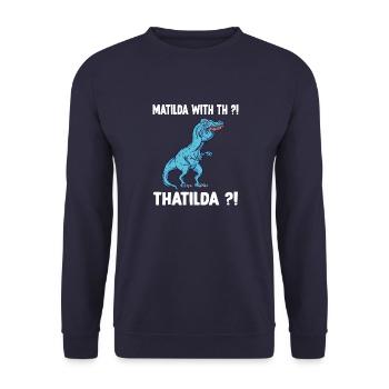 Mathilda Meme Trex Dinosaur T-Rex name - Unisex Pullover - Navy - Vorne - Alina (178cm) & Michal (187cm)