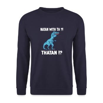 Nathan T-Rex Dinosaur Meme Dino Trex name - Unisex Sweatshirt - navy - Front - Alina (178cm) & Michal (187cm)