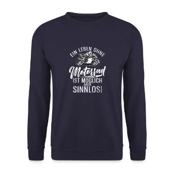 Ein Leben ohne Motorrad ist möglich aber sinnlos - Unisex Pullover - Navy - Vorne - Alina (178cm) & Michal (187cm)
