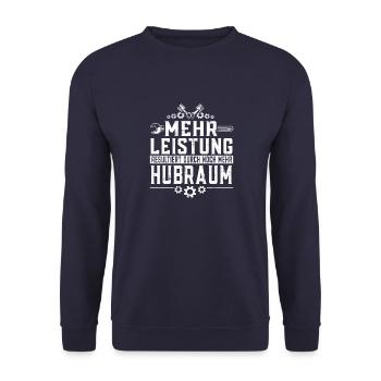 KFZ Mechaniker Mehr Leistung resultiert Hubraum - Unisex Pullover - Navy - Vorne - Alina (178cm) & Michal (187cm)