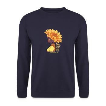 Christian Bible Verse Sunflower Religious Proverbs - Unisex Sweatshirt - navy - Front - Alina (178cm) & Michal (187cm)