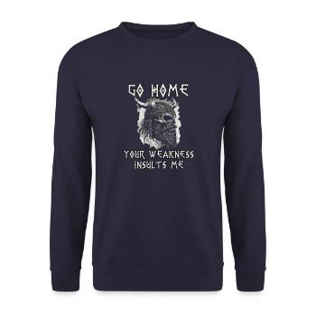 Provokantes Wikinger Motiv Nordische Mythologie - Unisex Pullover - Navy - Vorne - Alina (178cm) & Michal (187cm)
