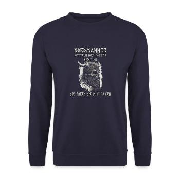 Wikinger Heiden Nordmänner Heidnisches Wikinger - Unisex Pullover - Navy - Vorne - Alina (178cm) & Michal (187cm)