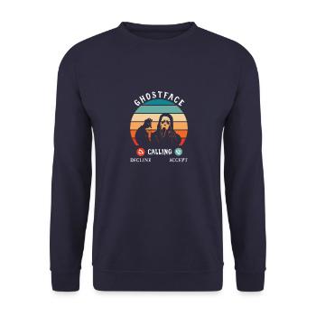 GHOSTFACE CALLING DECLINE ACCEPT T SHIRT DESIGN - Unisex Pullover - Navy - Vorne - Alina (178cm) & Michal (187cm)