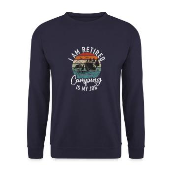 Ich bin pensioniert, campen ist mein Job - Design - Unisex Pullover - Navy - Vorne - Alina (178cm) & Michal (187cm)