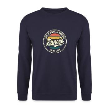 Fiancée Best Wedding Proposal Retro Gift - Unisex Sweatshirt - navy - Front - Alina (178cm) & Michal (187cm)