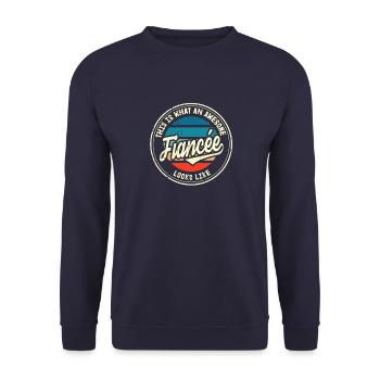 Fiancée Best Wedding Proposal Retro Gift - Unisex Sweatshirt - navy - Front - Alina (178cm) & Michal (187cm)