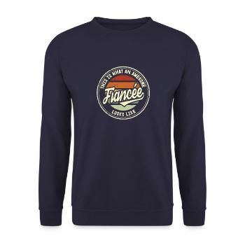 Fiancée Best Wedding Proposal Retro Gift - Unisex Sweatshirt - navy - Front - Alina (178cm) & Michal (187cm)