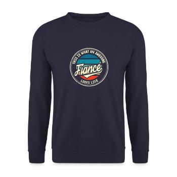 Fiancé Best Wedding Proposal Retro Gift - Unisex Sweatshirt - navy - Front - Alina (178cm) & Michal (187cm)