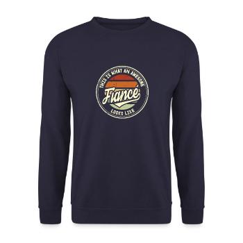 Fiancé Best Wedding Proposal Retro Gift - Unisex Sweatshirt - navy - Front - Alina (178cm) & Michal (187cm)