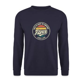 Fiancé Best Wedding Proposal Retro Gift - Unisex Sweatshirt - navy - Front - Alina (178cm) & Michal (187cm)