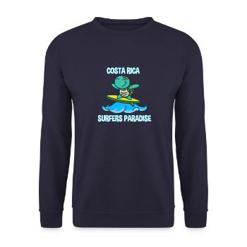 Schildkröte auf Surfbrett im Kawaii-Stil - Costa R - Unisex Pullover - Navy - Vorne - Alina (178cm) & Michal (187cm)