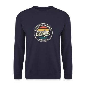 Beste Oma Großmutter der Welt Retro Geschenk - Unisex Pullover - Navy - Vorne - Alina (178cm) & Michal (187cm)
