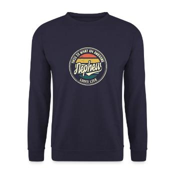 Best Nephew in the World Retro Gift - Unisex Sweatshirt - navy - Front - Alina (178cm) & Michal (187cm)