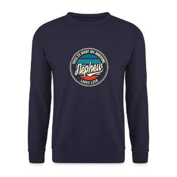 Best Nephew in the World Retro Gift - Unisex Sweatshirt - navy - Front - Alina (178cm) & Michal (187cm)
