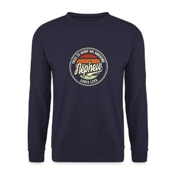 Bester Neffe der Welt Retro Geschenk - Unisex Pullover - Navy - Vorne - Alina (178cm) & Michal (187cm)