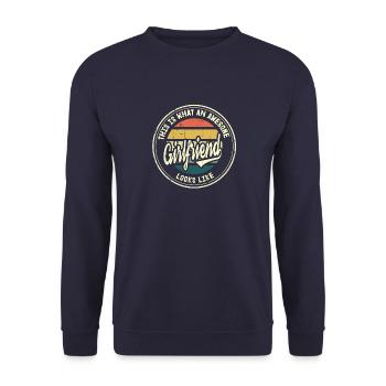 Beste Freundin der Welt Retro Girlfriend Geschenk - Unisex Pullover - Navy - Vorne - Alina (178cm) & Michal (187cm)
