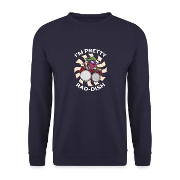 Rettich Vegan Bio Garten Schlagzeug Musik - Unisex Pullover - Navy - Vorne - Alina (178cm) & Michal (187cm)
