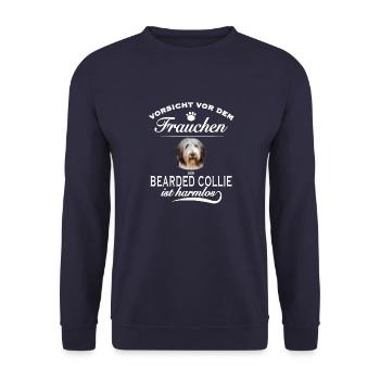 Vorsicht vor dem Frauchen - Bearded Collie - Unisex Pullover - Navy - Vorne - Alina (178cm) & Michal (187cm)