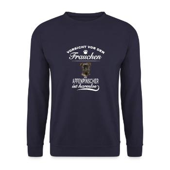 Vorsicht vor dem Frauchen, harmlos - Affenpinscher - Unisex Pullover - Navy - Vorne - Alina (178cm) & Michal (187cm)