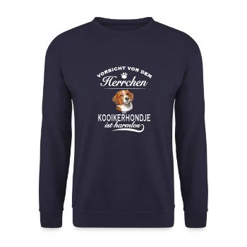 Vorsicht vor dem Herrchen, harmlos - Kooikerhondje - Unisex Pullover - Navy - Vorne - Alina (178cm) & Michal (187cm)