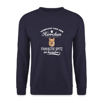 Vorsicht vor dem Herrchen - Finnischer Spitz - Unisex Pullover - Navy - Vorne - Alina (178cm) & Michal (187cm)