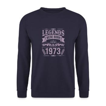 Legenden wurden 1973 geboren - Unisex Pullover - Navy - Vorne - Alina (178cm) & Michal (187cm)