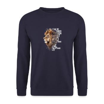 Christlich Religiös Bibel Vers Sprüche Zitat Wortspiel - Unisex Pullover - Navy - Vorne - Alina (178cm) & Michal (187cm)