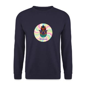 Hamsa Talisman Sign Yoga Yogi Teacher Buddha - Unisex Sweatshirt - navy - Front - Alina (178cm) & Michal (187cm)
