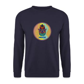 Hamsa Hand Sign Yoga Buddhism Talisman - Unisex Sweatshirt - navy - Front - Alina (178cm) & Michal (187cm)