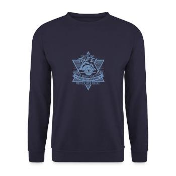 Schreiner Spruch - Selbst der Teufel auf meiner - Unisex Pullover - Navy - Vorne - Alina (178cm) & Michal (187cm)