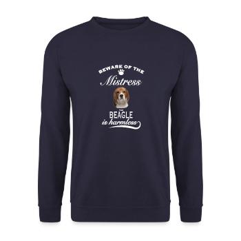 Beware of the mistress, harmless Beagle - Unisex Pullover - Navy - Vorne - Alina (178cm) & Michal (187cm)