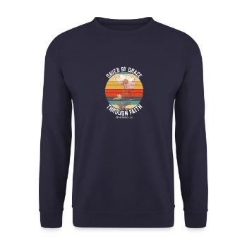 Saved By Grace Ephesians Bible Scriptures Cool - Unisex Sweatshirt - navy - Front - Alina (178cm) & Michal (187cm)