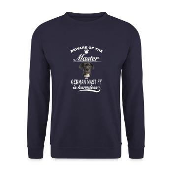 Beware of the master, harmless German Mastiff - Unisex Sweatshirt - navy - Front - Alina (178cm) & Michal (187cm)