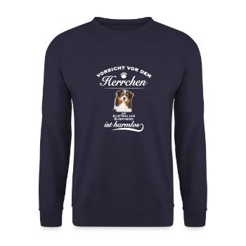Vorsicht vor dem Herrchen, Australian Shepherd - Unisex Pullover - Navy - Vorne - Alina (178cm) & Michal (187cm)