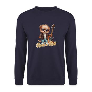 Funny Dog with Electric Guitar Rock 'n' Roll - Unisex Sweatshirt - navy - Front - Alina (178cm) & Michal (187cm)