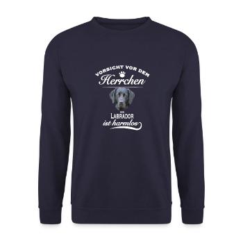 Vorsicht vor dem Herrchen, harmlos Labrador - Unisex Pullover - Navy - Vorne - Alina (178cm) & Michal (187cm)