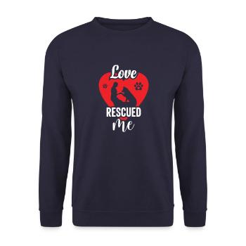 Love Rescued Me: le T-shirt pour les amoureux des animaux - Sweat-shirt Unisexe - marine - Devant - Alina (178cm) & Michal (187cm)