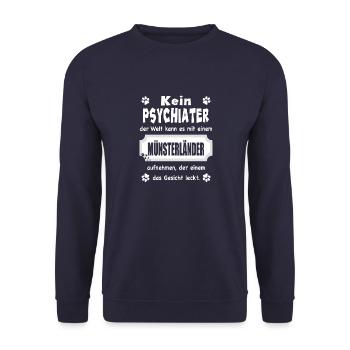 Kein Psychiater - Lustiger Spruch - Münsterländer - Unisex Pullover - Navy - Vorne - Alina (178cm) & Michal (187cm)
