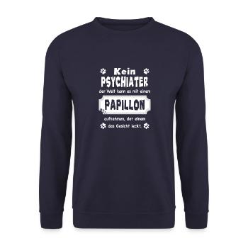 Kein Psychiater - Lustiger Spruch - Papillon - Unisex Pullover - Navy - Vorne - Alina (178cm) & Michal (187cm)