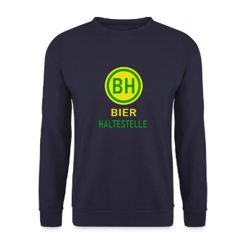 Bier Haltestelle Lustige Sprüche - Unisex Pullover - Navy - Vorne - Alina (178cm) & Michal (187cm)