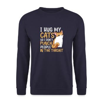 Katzen Design Umarme meine Katze Schlag Leute - Unisex Pullover - Navy - Vorne - Alina (178cm) & Michal (187cm)
