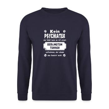Kein Psychiater - Spruch - Bedlington Terrier - Unisex Pullover - Navy - Vorne - Alina (178cm) & Michal (187cm)