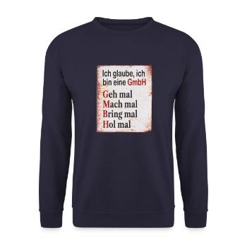 Ich glaube ich bin eine GmbH Humor Geschenk - Unisex Pullover - Navy - Vorne - Alina (178cm) & Michal (187cm)