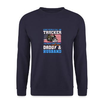 Lkw-Fahrer Trucker Vintage Sattelzug Sprüche - Unisex Pullover - Navy - Vorne - Alina (178cm) & Michal (187cm)