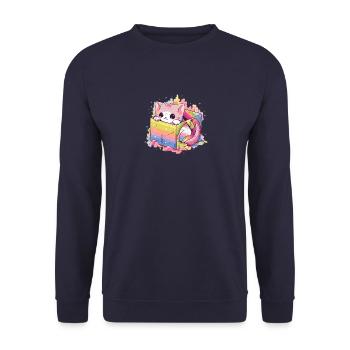 Mignon chat arc-en-ciel cool Groupe LGBT Lesbienne Gay Pun - Sweat-shirt Unisexe - marine - Devant - Alina (178cm) & Michal (187cm)