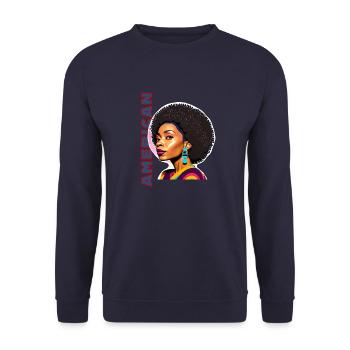 Femme noire avec lettrage américain - Sweat-shirt Unisexe - marine - Devant - Alina (178cm) & Michal (187cm)