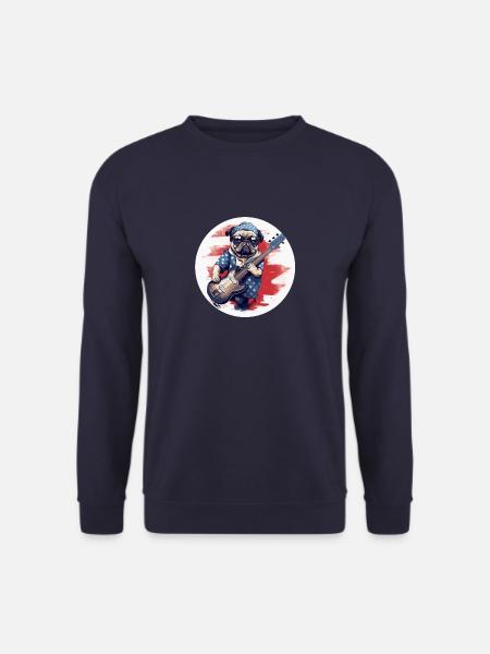 Mops Gitarrist mit USA Flagge, Musikalisches - Unisex Pullover - Navy